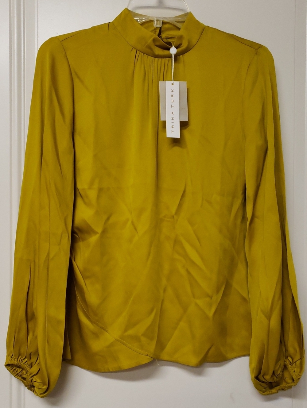 NWT Trina Turk Mustard High-Neck Long-Sleeve Blouse